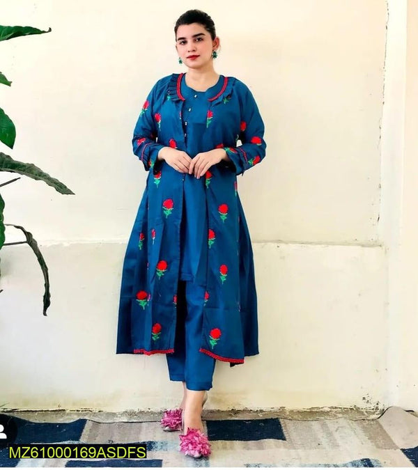 3 PCs women stitched cotton silk embroidered gown t4trendz