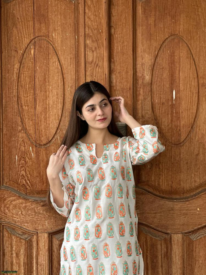 Two PCs women stitched printed Arabic lawn suite shirt and trouser t4trendz