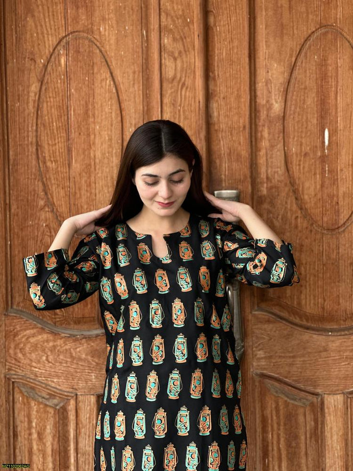 Two PCs women stitched printed Arabic lawn suite shirt and trouser t4trendz