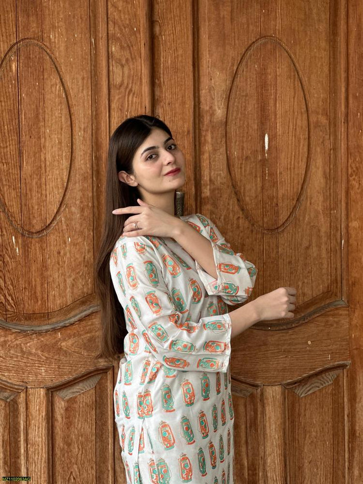 Two PCs women stitched printed Arabic lawn suite shirt and trouser t4trendz