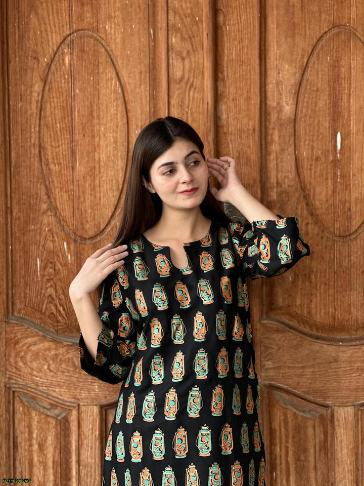 Two PCs women stitched printed Arabic lawn suite shirt and trouser t4trendz