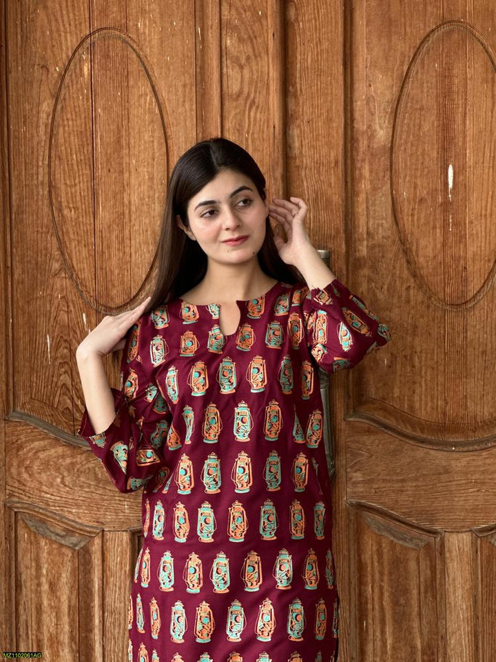 Two PCs women stitched printed Arabic lawn suite shirt and trouser t4trendz