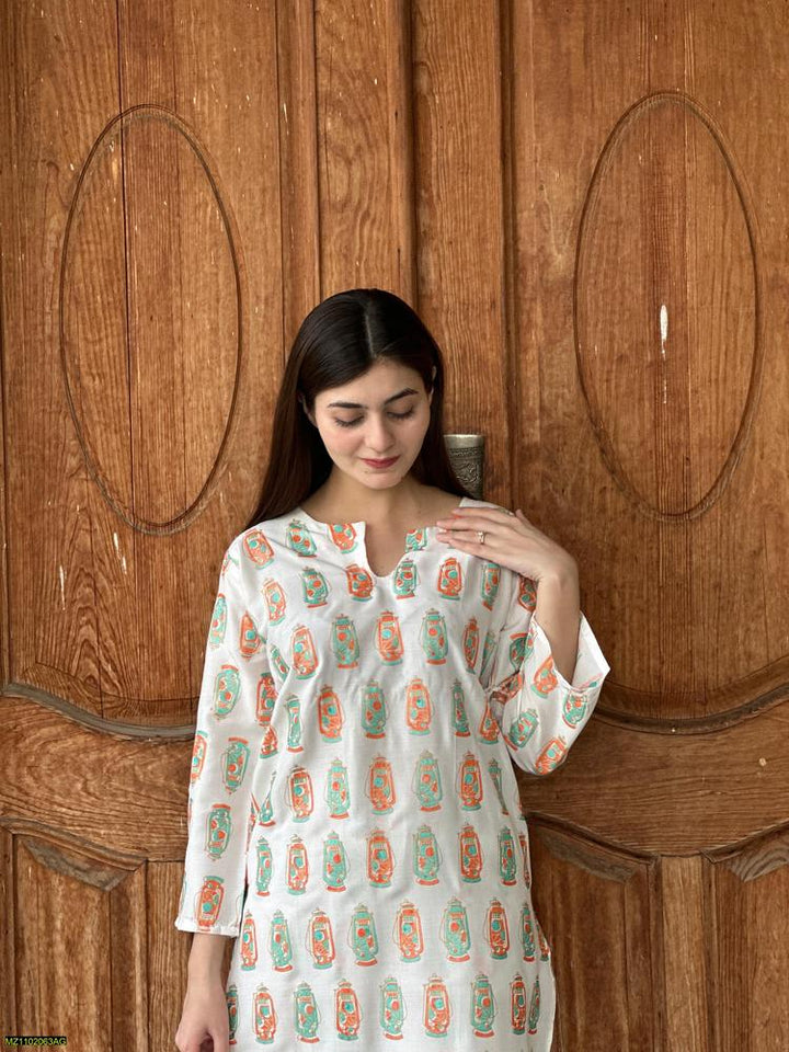 Two PCs women stitched printed Arabic lawn suite shirt and trouser t4trendz