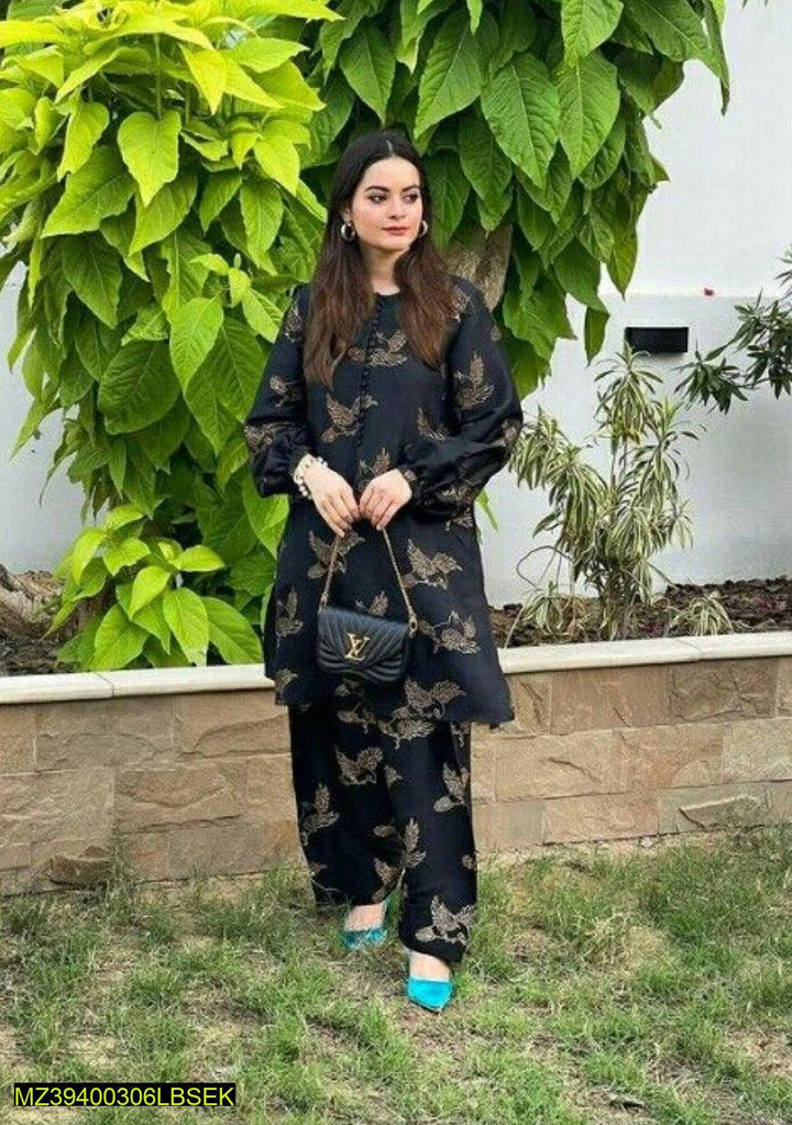 2 PCs women stitched linen suite Markaz