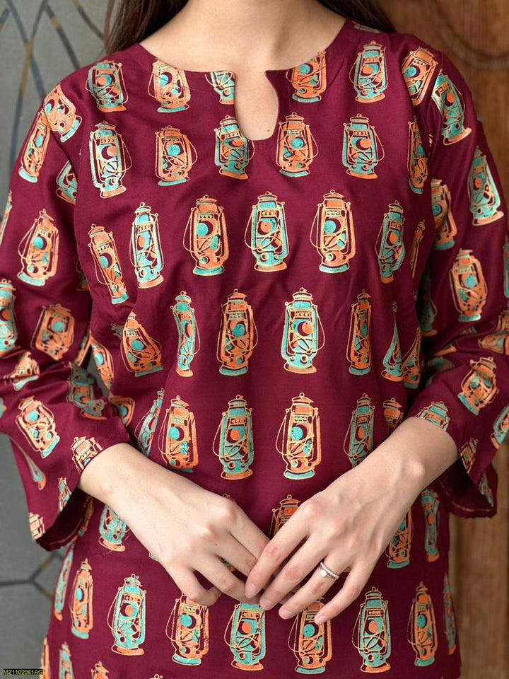 Two PCs women stitched printed Arabic lawn suite shirt and trouser t4trendz