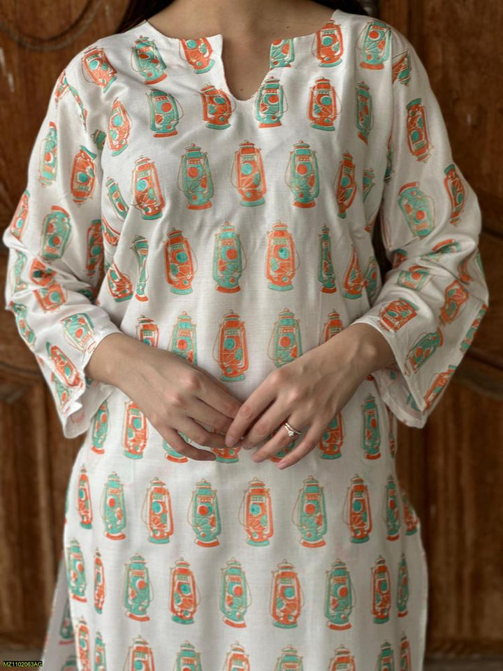 Two PCs women stitched printed Arabic lawn suite shirt and trouser t4trendz