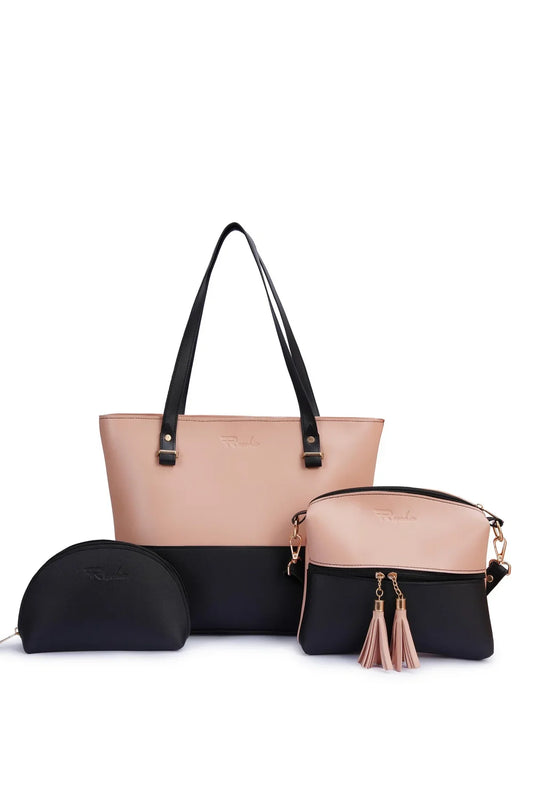 PeachBlack Combo 3 Piece women handbags set t4trendz