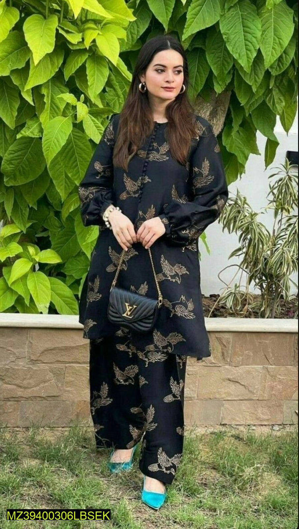 2 PCs women stitched linen suite Markaz