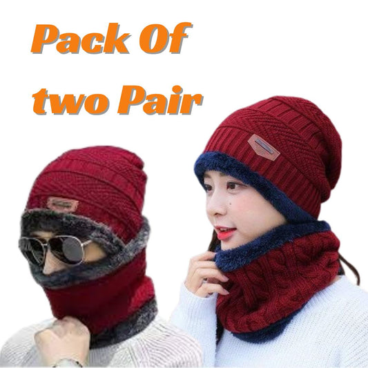 Pack of 2 pair Winter Cap And Neck Warmer For For Unisex t4trendz