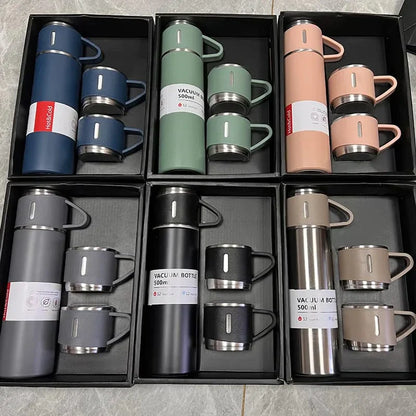 Stainless Steel Vacuum Thermal Flask Set with 3 cups-500ML t4trendz