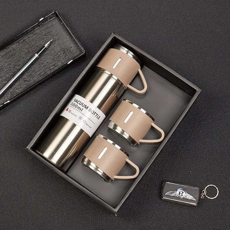 Stainless Steel Vacuum Thermal Flask Set with 3 cups-500ML t4trendz