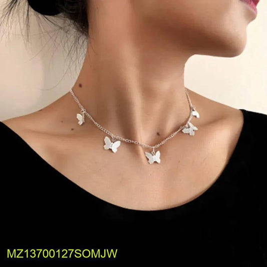 Silver plated beautiful butterfly hanging choker pendant t4trendz