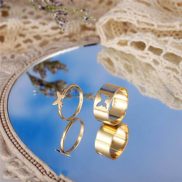 2 pieces trendy butterfly design couple ring set t4trendz