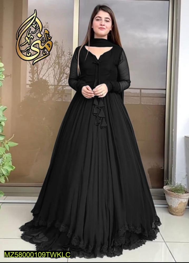 3 PCs women stitched chiffon plain maxy t4trendz
