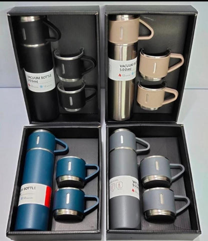 Stainless Steel Vacuum Thermal Flask Set with 3 cups-500ML t4trendz